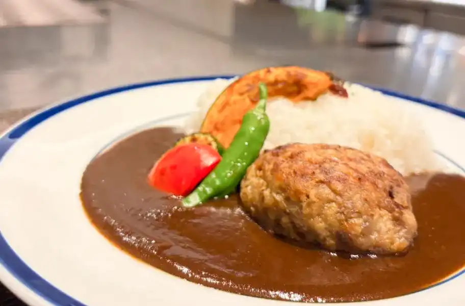 グリルハンバーグと温野菜のカレー